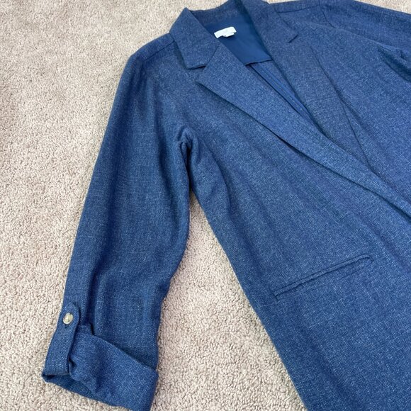 J Jill Blazer Womens S Blue Chambray Open Front Longline Jacket Artsy Oversized - Picture 3 of 10